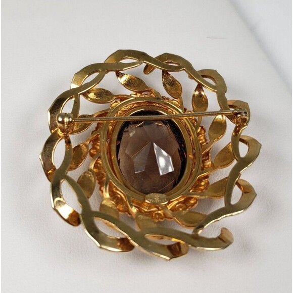 Danecraft 1960's Signed 1/20  12 K G.F. Mid Century Oval Smokey Topaz Brooch - Picture 7 of 16